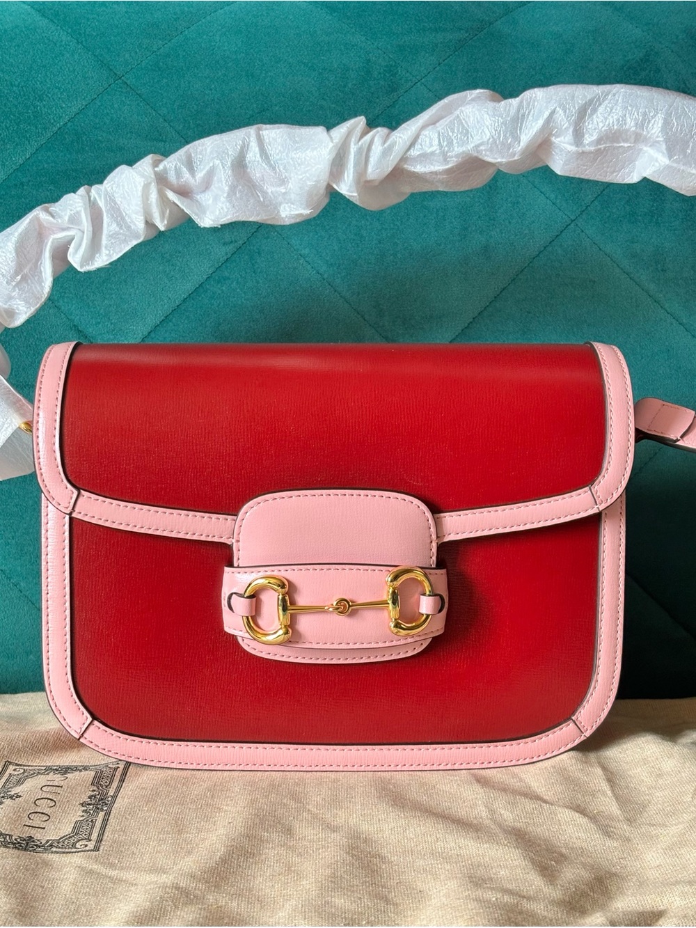 Gucci Red and Pink Leather Horsebit Crossbody Bag